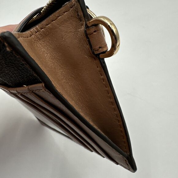 Michael Kors Wristlet Card Case Coin Purse Brown Logo Zip Small Wallet No Strap - Picture 6 of 8